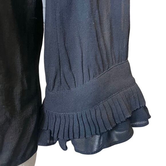 DKNY 100% Silk Sheer Black Ruffle Blouse Size 4 Y2K 90s Whimsygoth Rachel green - Picture 3 of 10